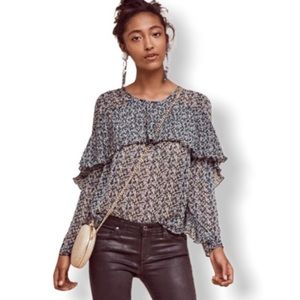 Anthropologie Sunday in Brooklyn Forget Me Not Floral Ruffle Blouse Pleated